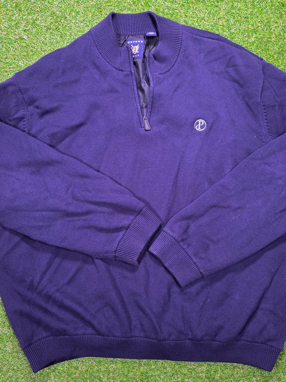 Oxford Golf Mens XL Purple 1/4 Zip Pullover Sweater Cotton Wind Lined Mock Neck